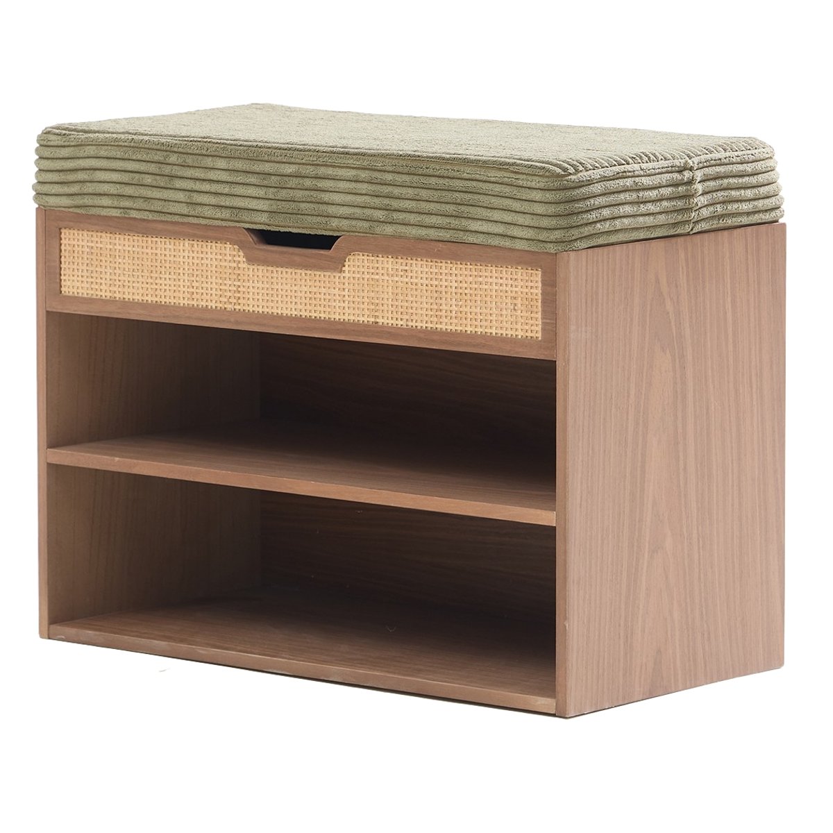 Meuble à chaussures, bois et velours, KUBO vert khaki, NORDLYS