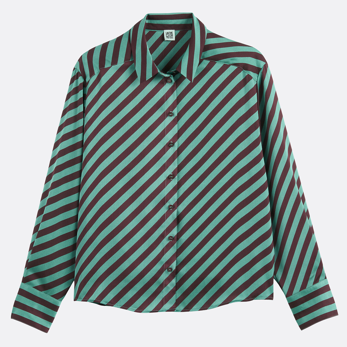 Striped Satin Shirt with Long Sleeves green stripe / red, LA REDOUTE COLLECTIONS
