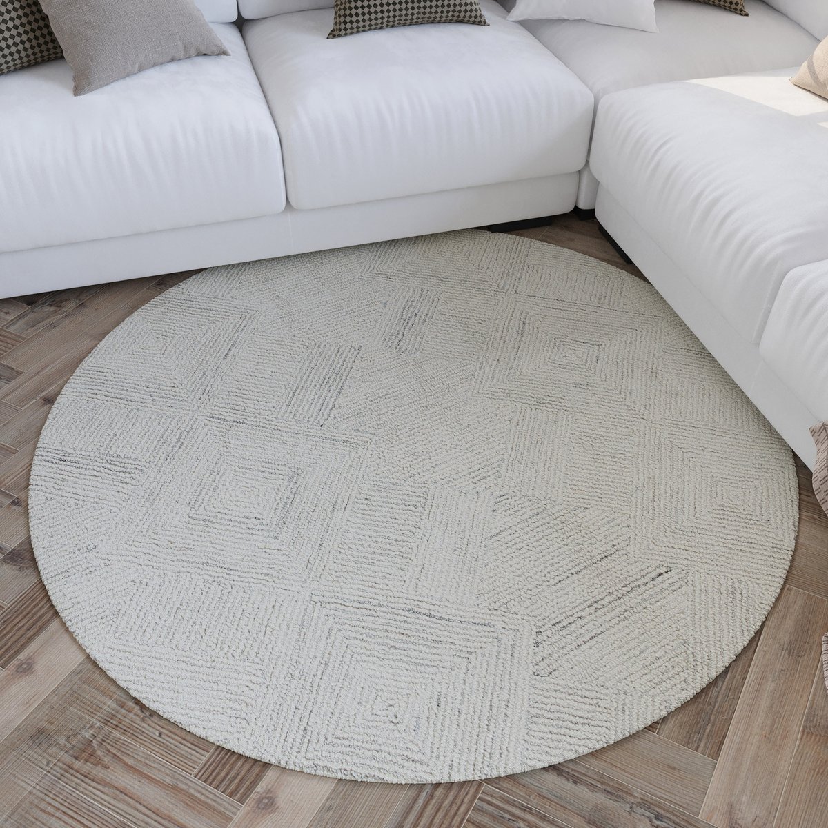 Tapis rond tufté main à relief , Hamptons THIRTYTHREE ivoire, WECON HOME