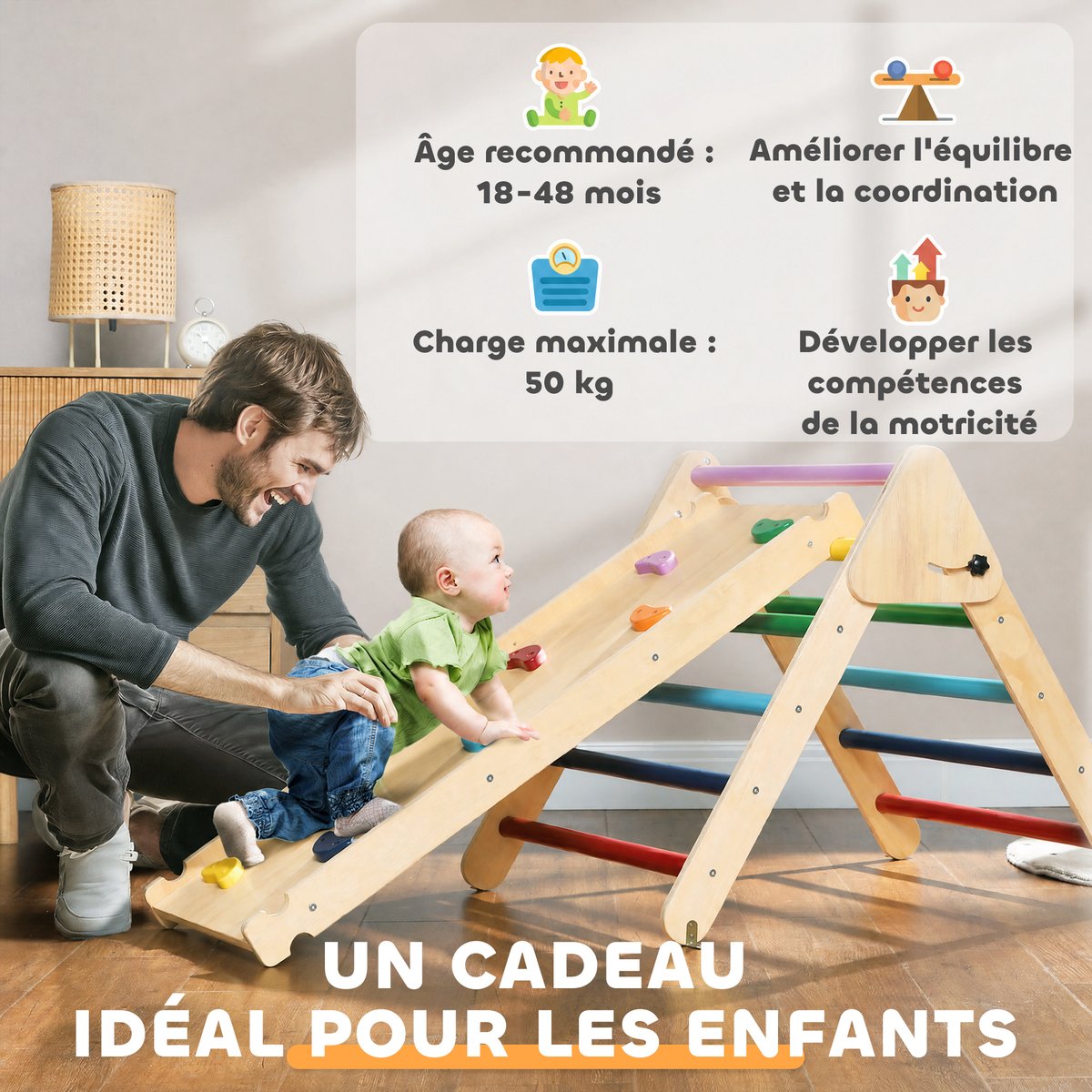 Parcours d'escalade pour enfants Pin multicolore, AIYAPLAY