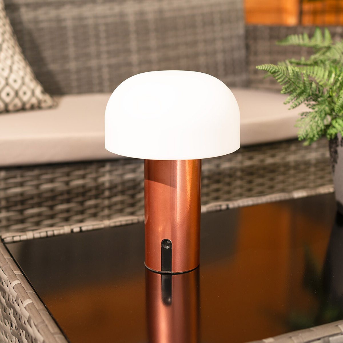Cecelia Rechargeable LED Outdoor/Indoor Mushroom Table Lamp copper-coloured orange, SO'HOME