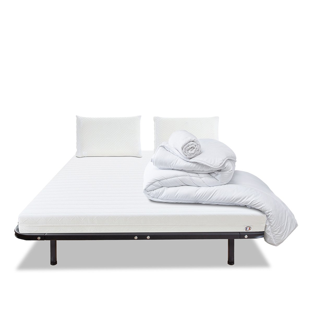 Pack Egio 90x190 cm Matelas Mousse + Sommier Métal + Accessoires blanc, OLYMPE LITERIE