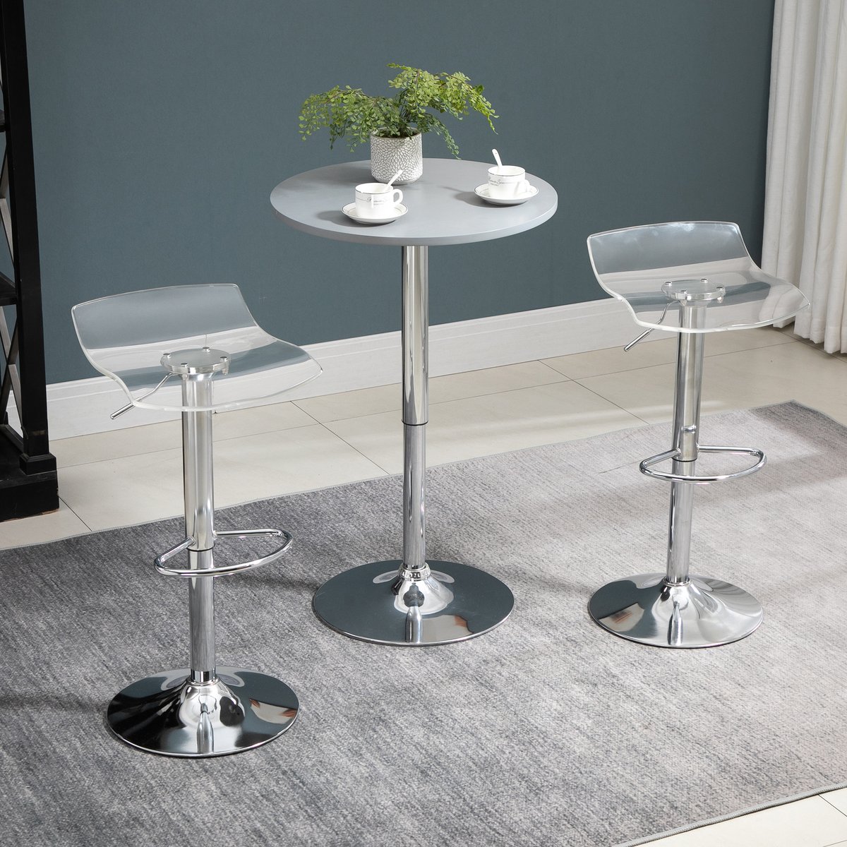 Tabouret de bar Acier Transparent transparent, argenté, HOMCOM