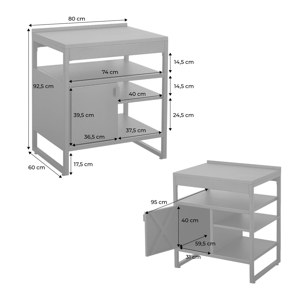 Module de cuisine extérieure acier 1 porte 3 étagères L80cm KEA noir, SWEEEK