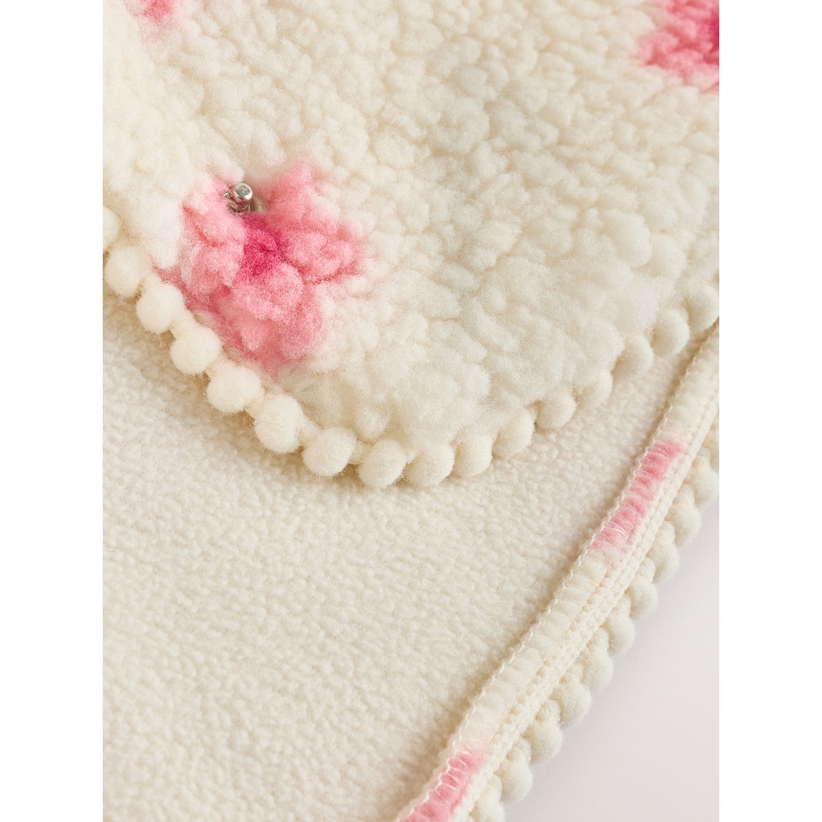 Veste à capuche bébé imitation peau de mouton floral écru et rose, NEXT