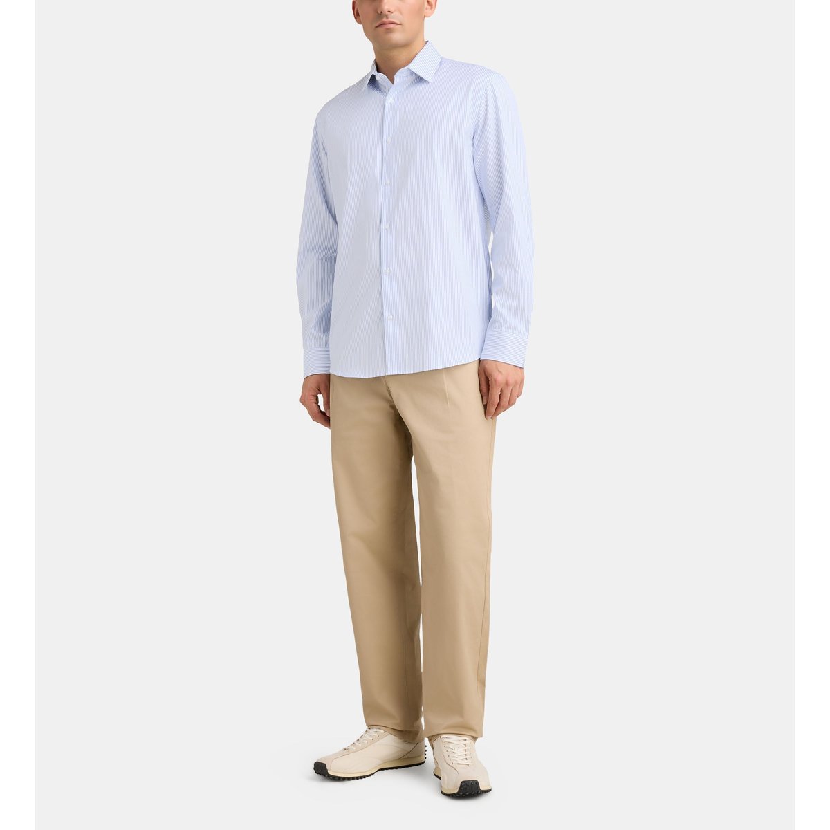 Chemise droite hsrrae rayures sans repassage coton bio bleu clair, GALERIES LAFAYETTE