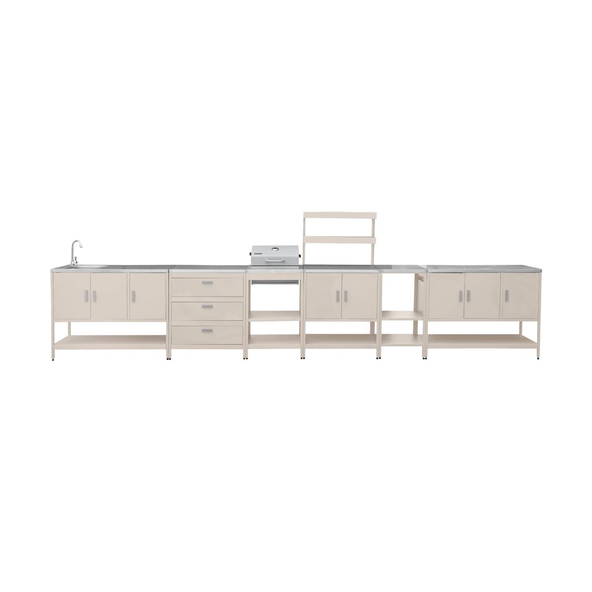 Cuisine d'extérieure 5 modules avec barbecue charbon de bois sur pieds, 2 étagères et thermomètre NAXOS BARBECUE CHARBON + 5 MODULES noir, SWEEEK