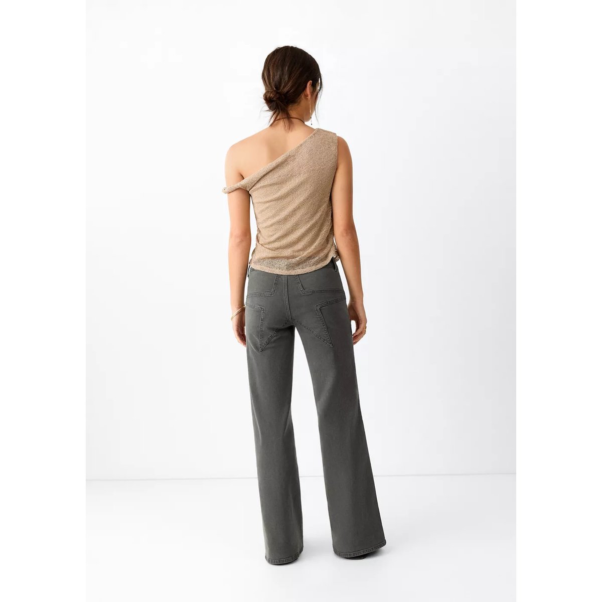 Jean wide leg coutures étoile gris anthracite, MANGO TEEN