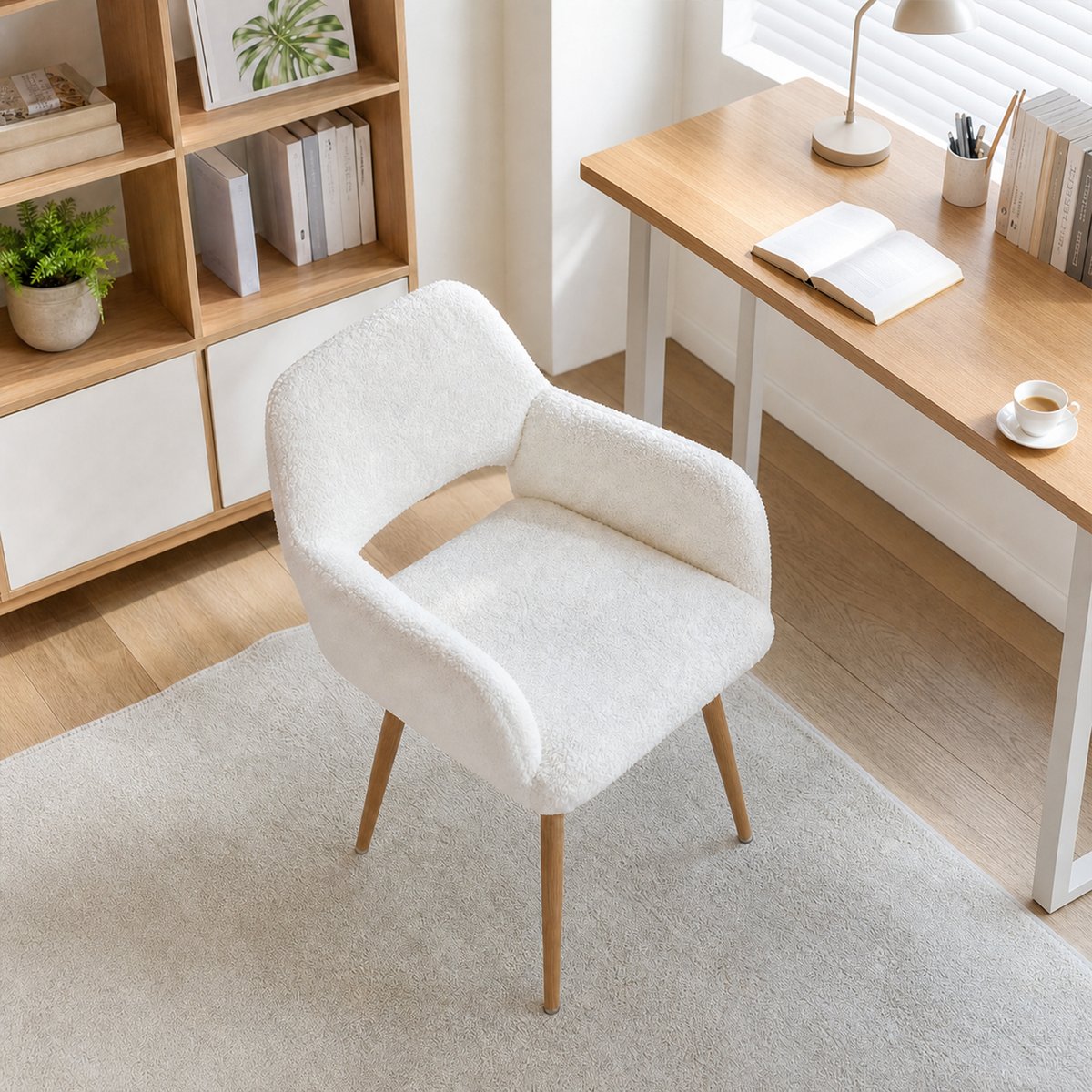 Fauteuil de bureau style scandinave en tissu effet poil de lapin, CROMWELL PELUCHEO blanc, MEUBLES COSY