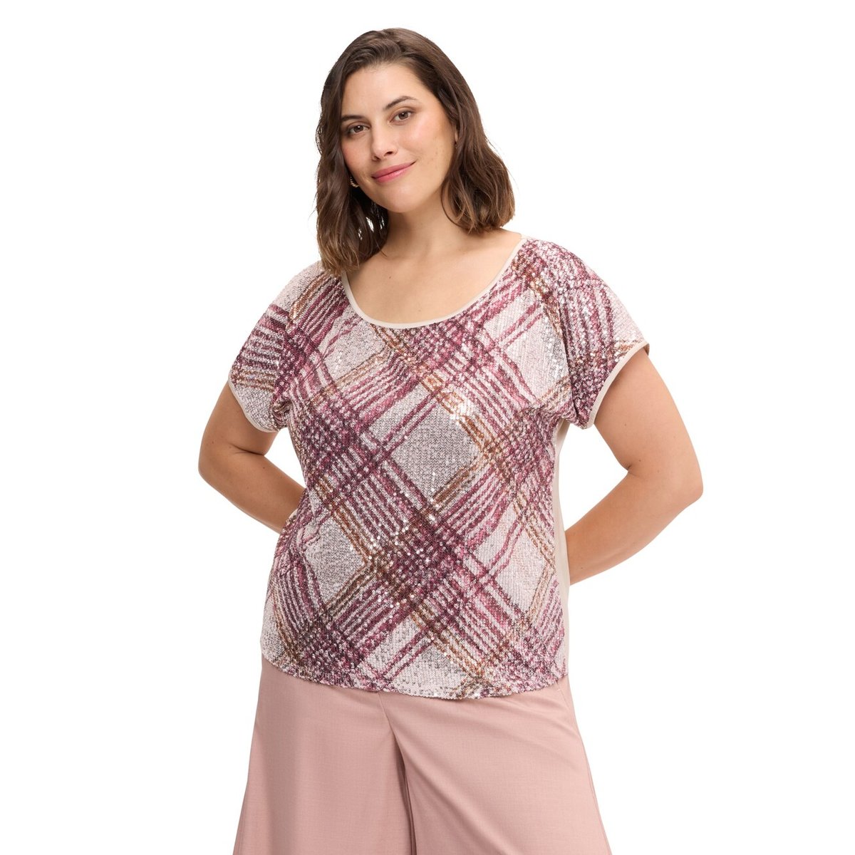 Blouse à broderie à carreaux rose, FIORELLA RUBINO