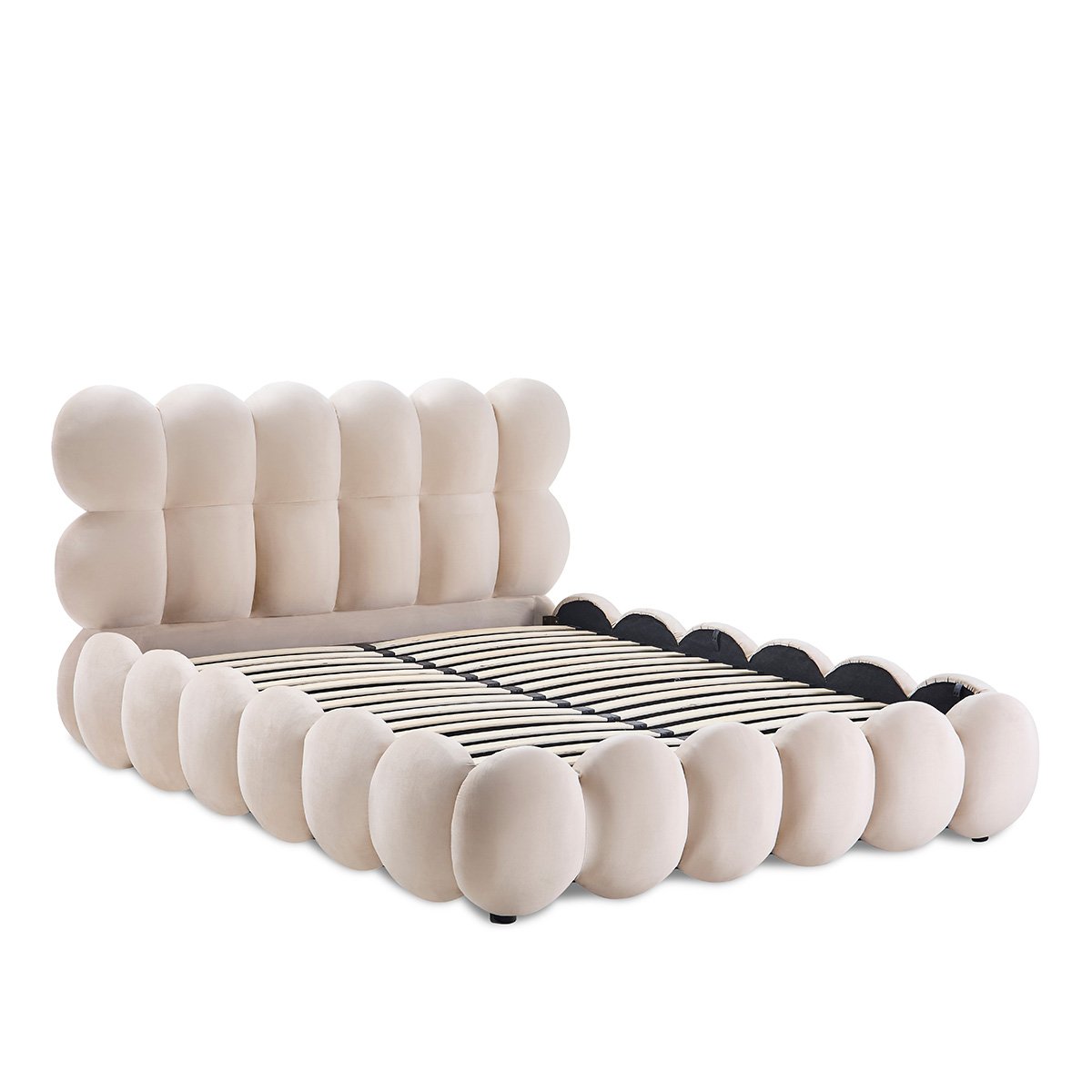 Lit coffre - Velours beige - MEGÈVE beige, MAISON AUBERTIN