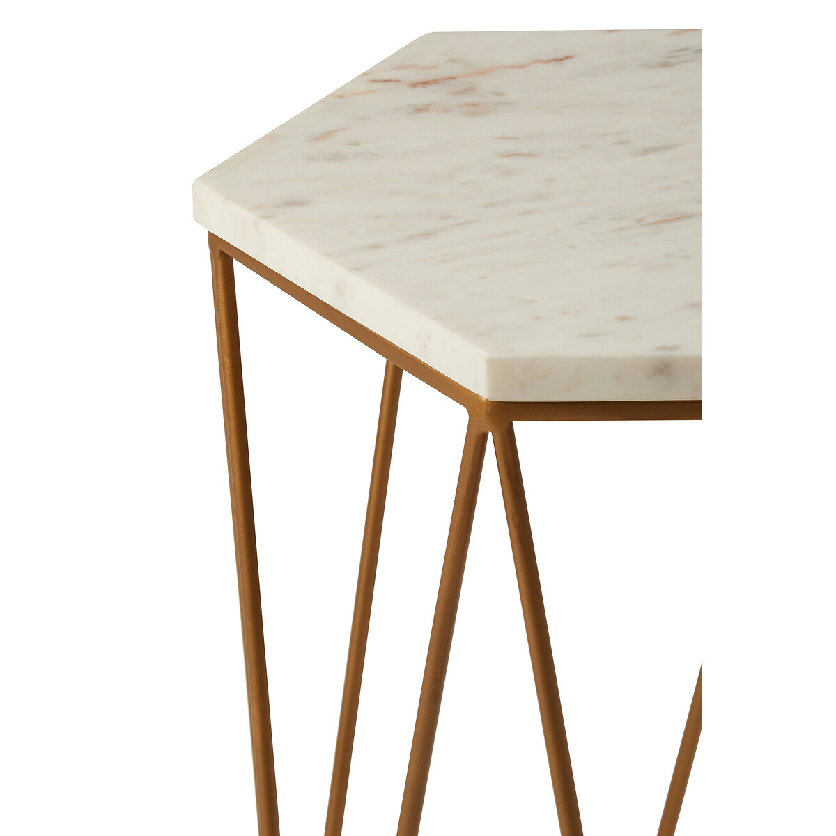 Hexagonal Side Table in White Marble with Gold Finish Iron white, SO'HOME