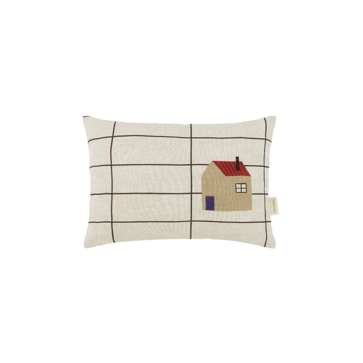 Coussin rectangulaire en lin français VIBES black grid home, NOBODINOZ