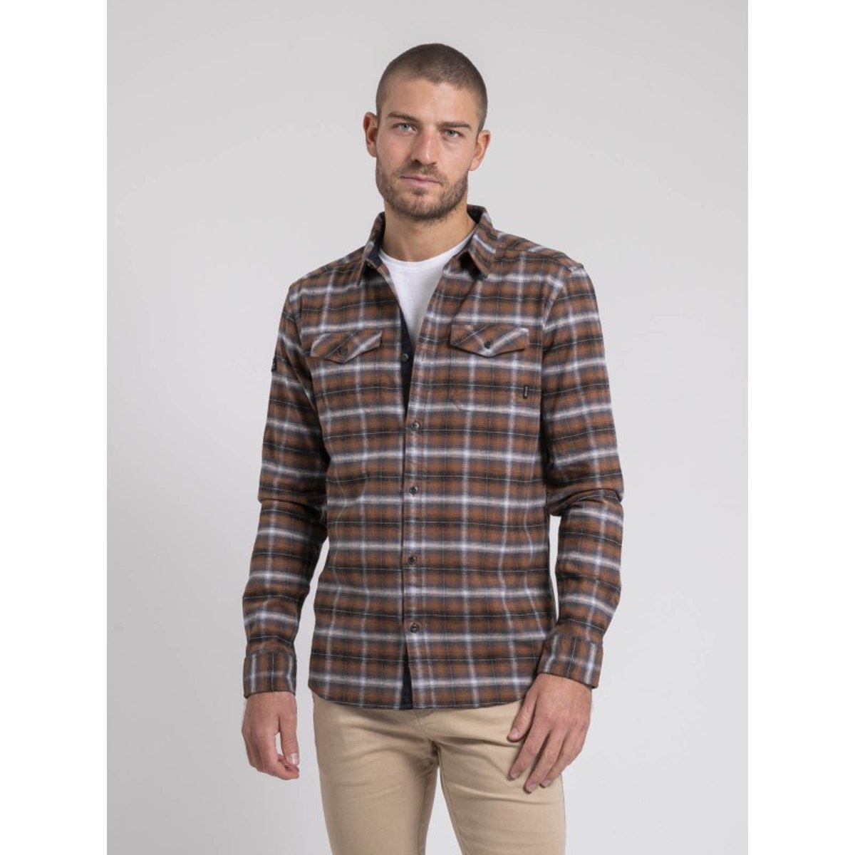 Chemise Manches Longues Carreaux Pur Coton Flanelle Toltivio camel, RITCHIE