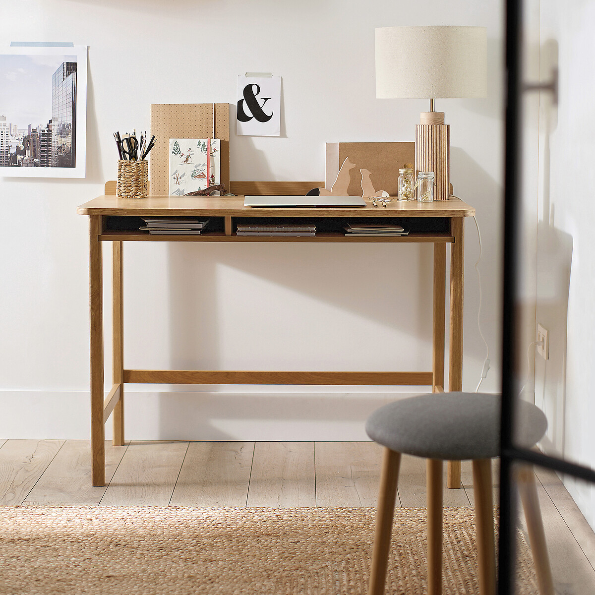 Lámpara de mesa de roble, metal y hierro, Idna natural lino, LA REDOUTE INTERIEURS