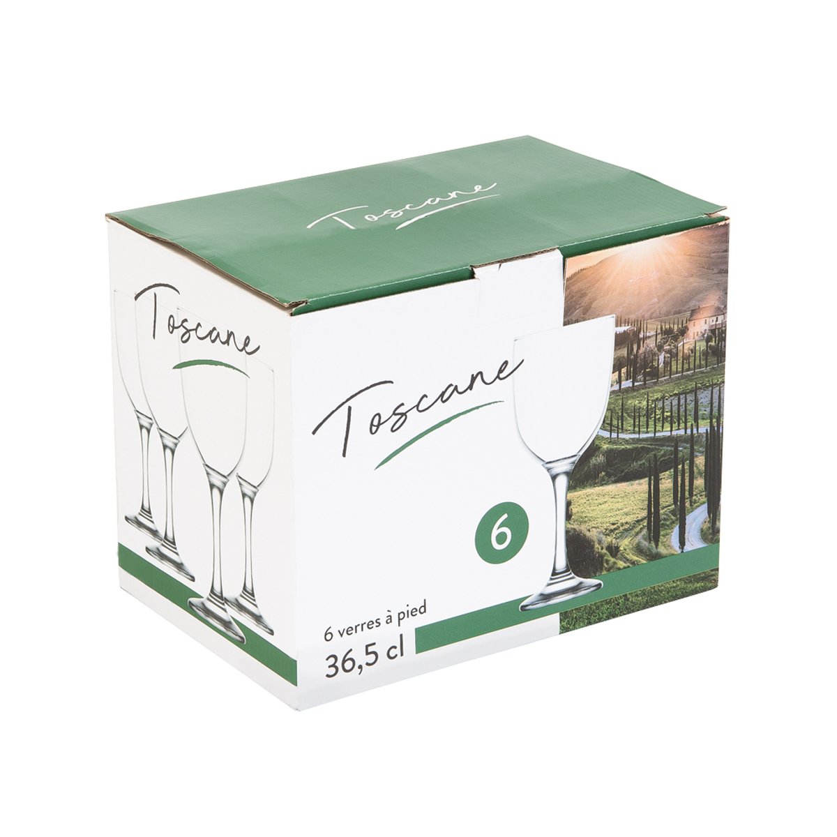 Boîte de 6 verres à pied Toscane 36,5 cl transparent / cristal, TREND'UP