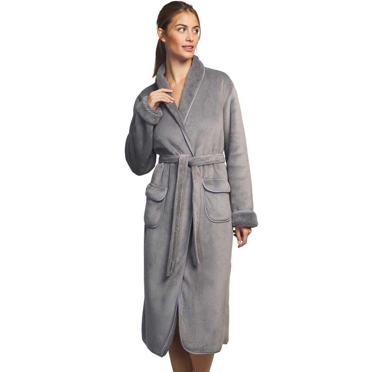 Robe de chambre mi-longue Supersoft gris, SELMARK