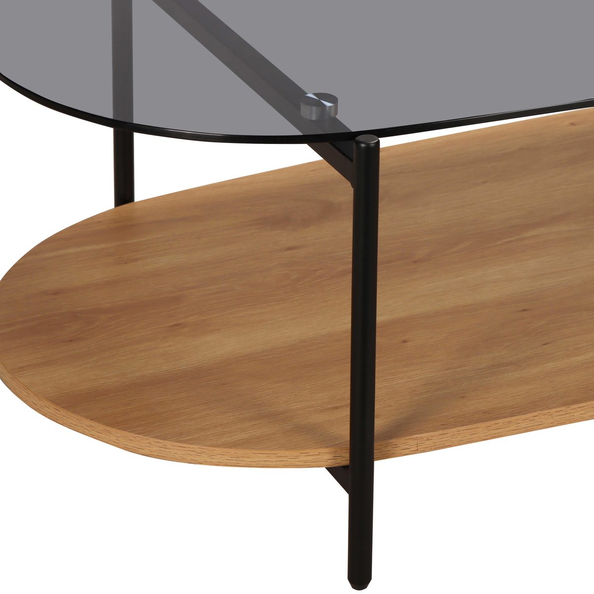 Table basse en verre et effet bois clair ovale 120 x 55 x 40 cm, RUBY bois clair, OVIALA