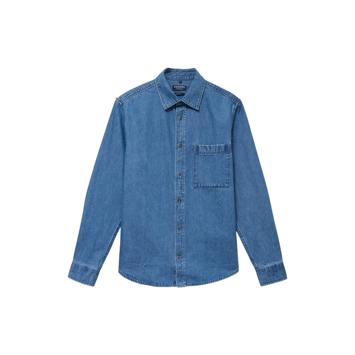 Chemise col américain manches longues denim stone, BONOBO