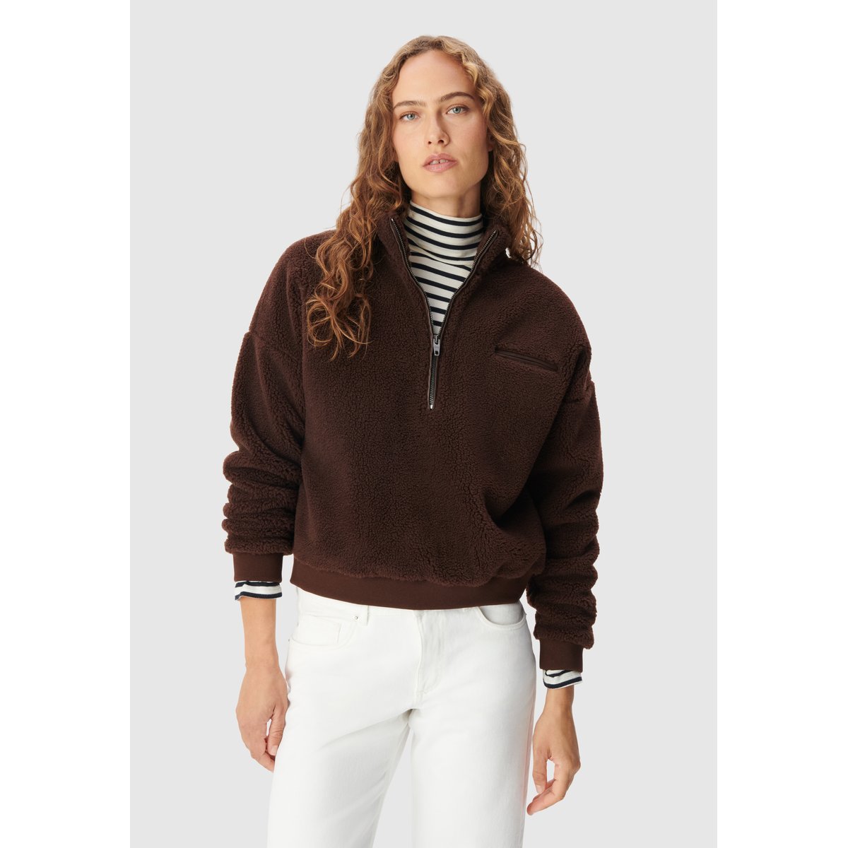Sweat Sherpa col montant zippé marron foncé, IKKS