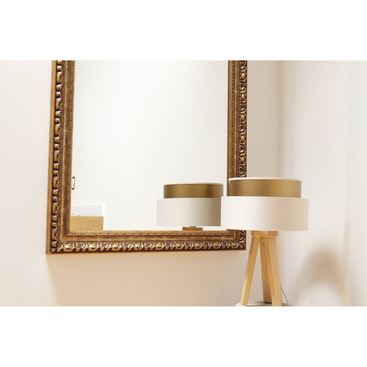 Lampe à poser en satin, DUO ELLEGANT crème satinée avec intérieur doré, BPS KONCEPT