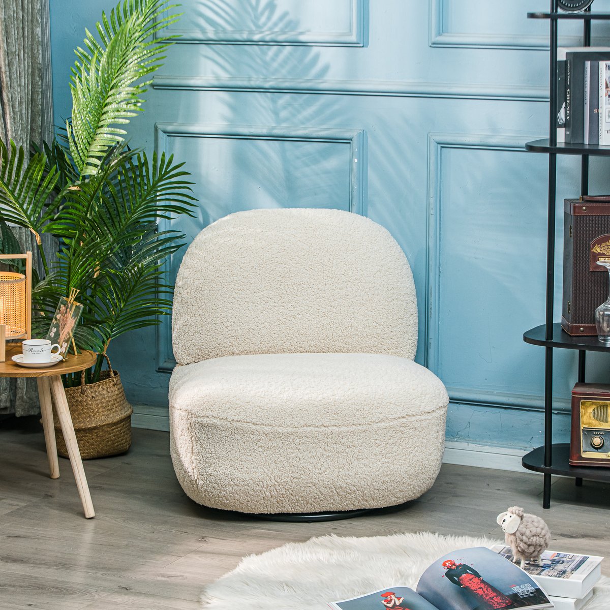 Fauteuil de salon pivotant, bouclette, KAMPALA blanc cassé, NORDLYS