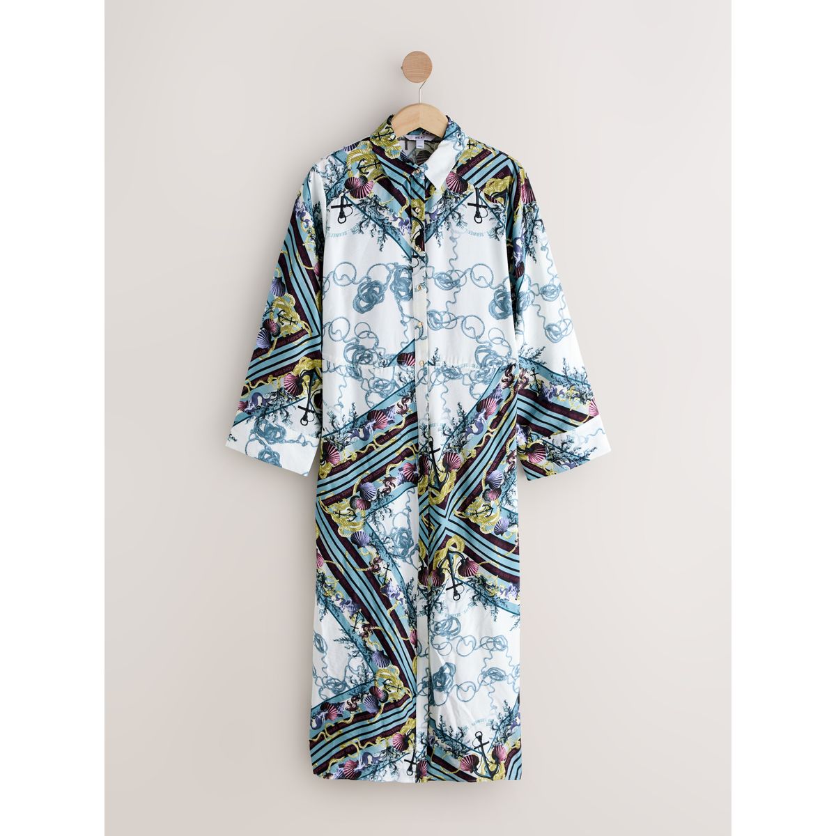Robe chemise mi-longue à noeur sur la taille écharpe imprimée en corde bleue, NEXT