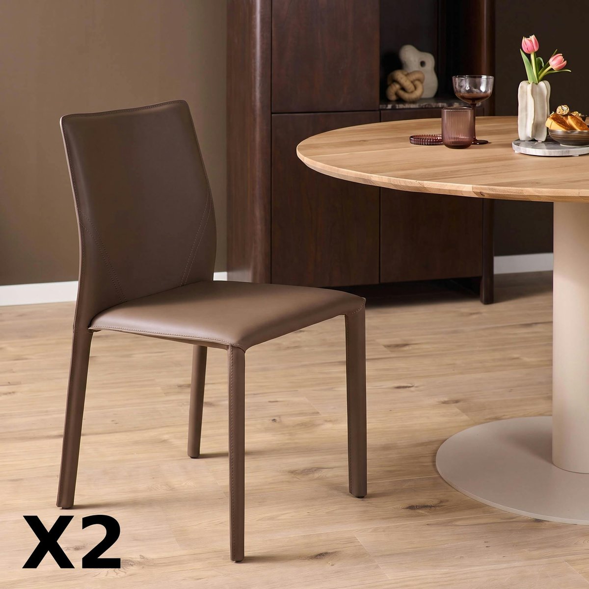 Chaise moderne en simili (lot de 2) CORTINA marron, PIER IMPORT