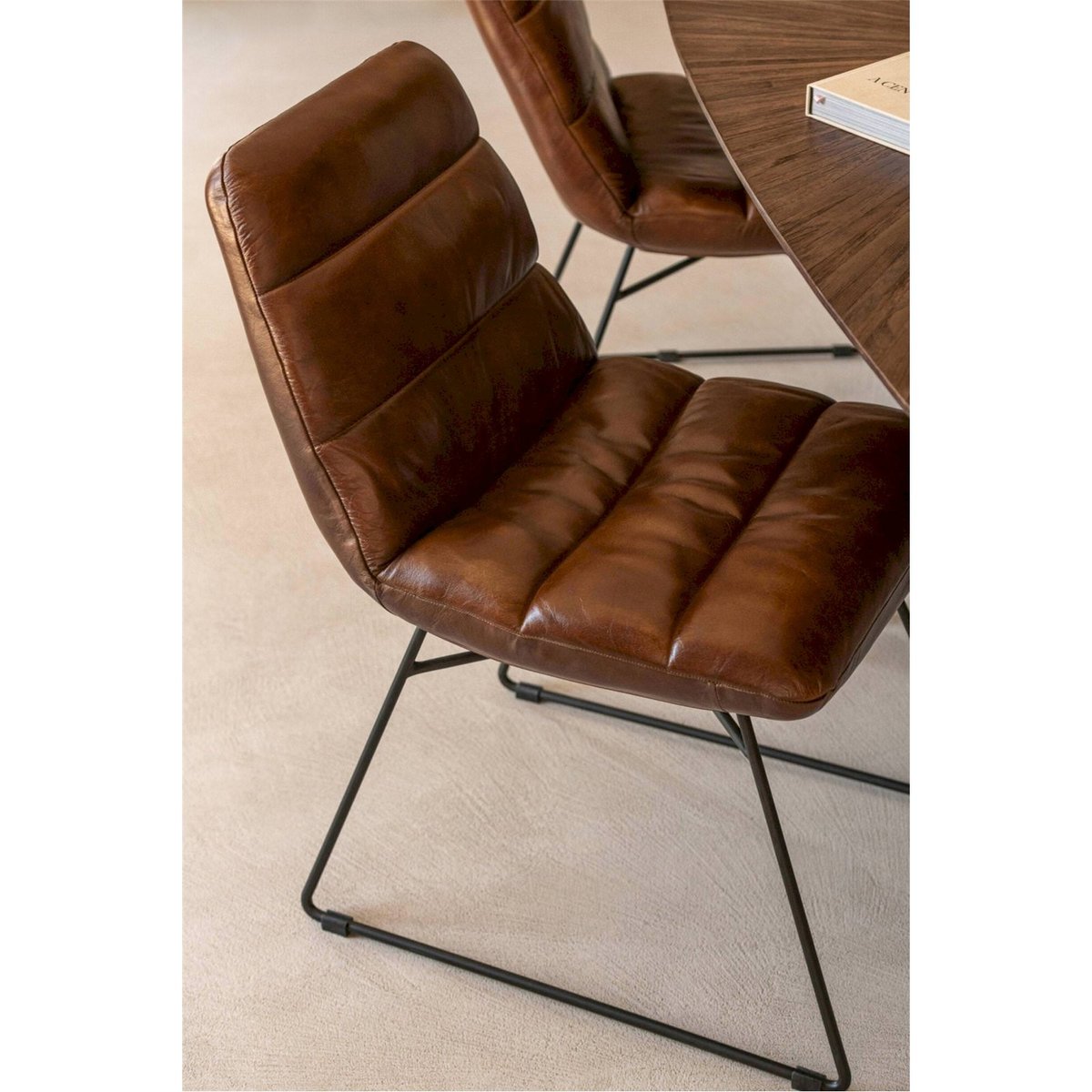 Chaise en cuir au capitonnage confortable marron, RECOLLECTION
