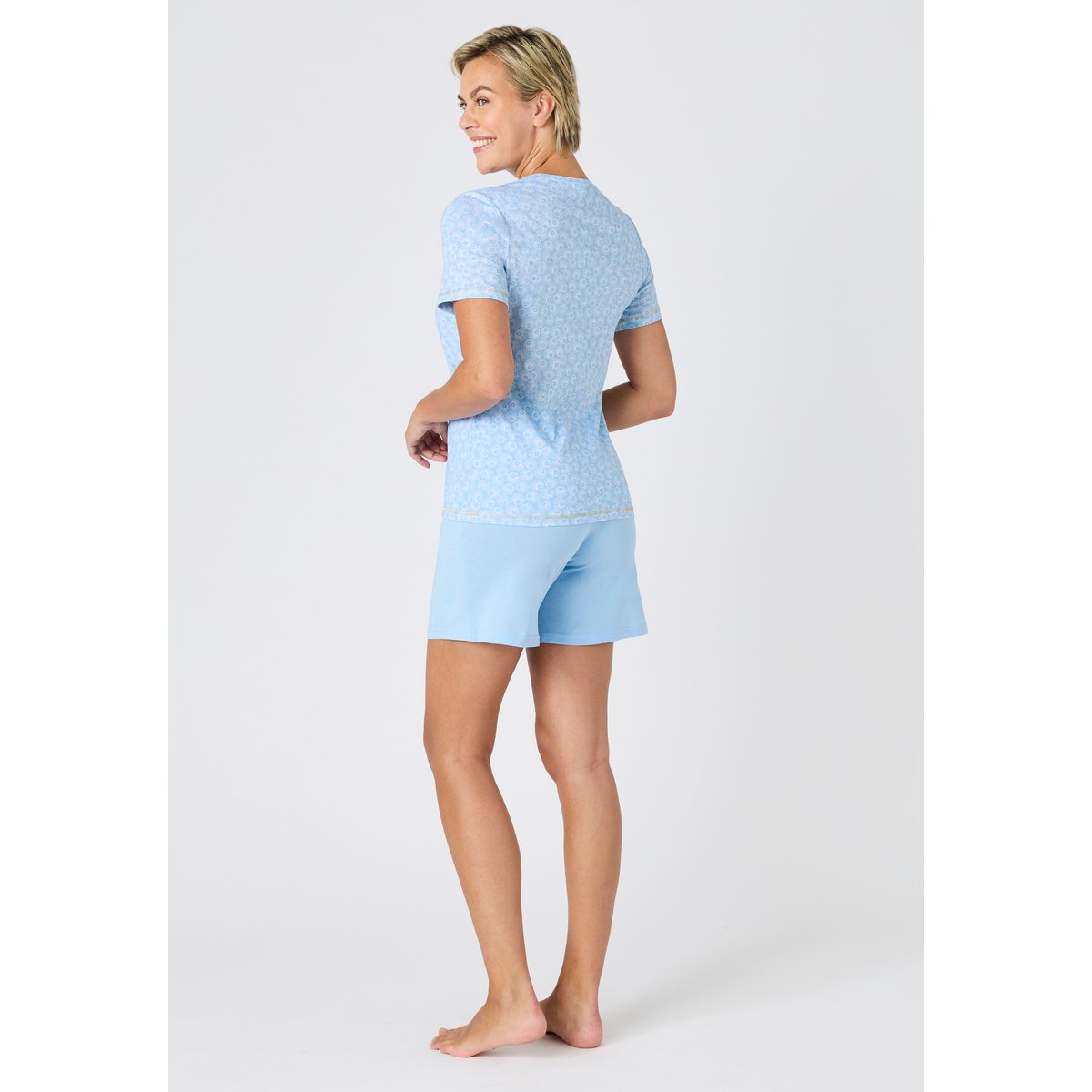 Pyjashort pur coton peigné bleu graphique, DAMART