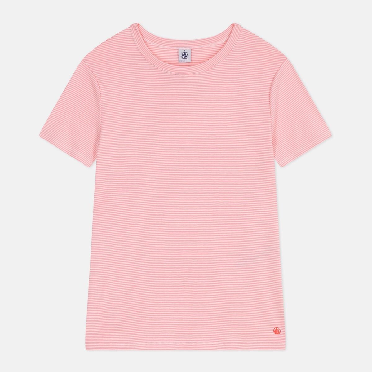 T-shirt l'iconique, rayé col rond rayé rose, PETIT BATEAU