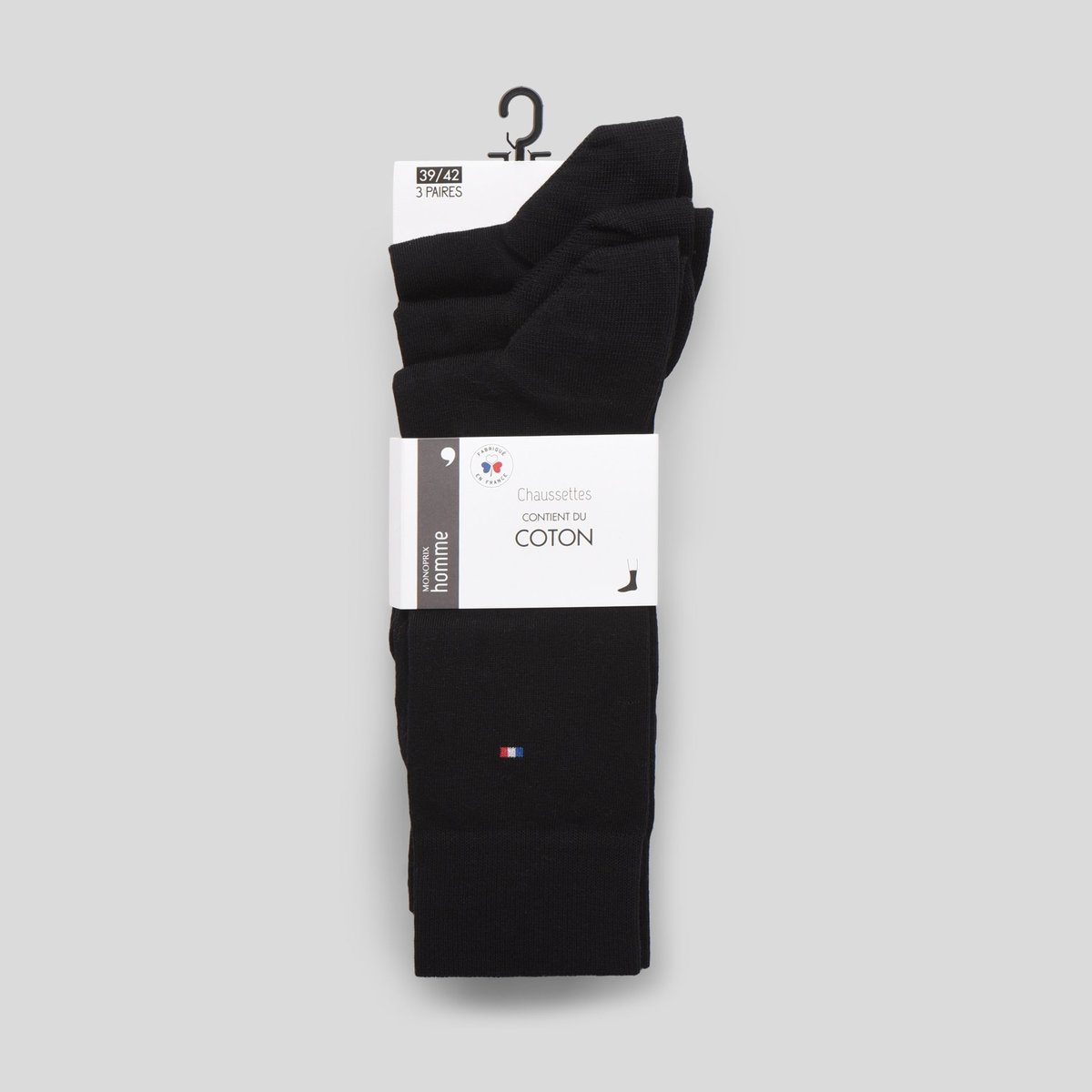Lot de 3 paires de chaussettes noir/noir, MONOPRIX