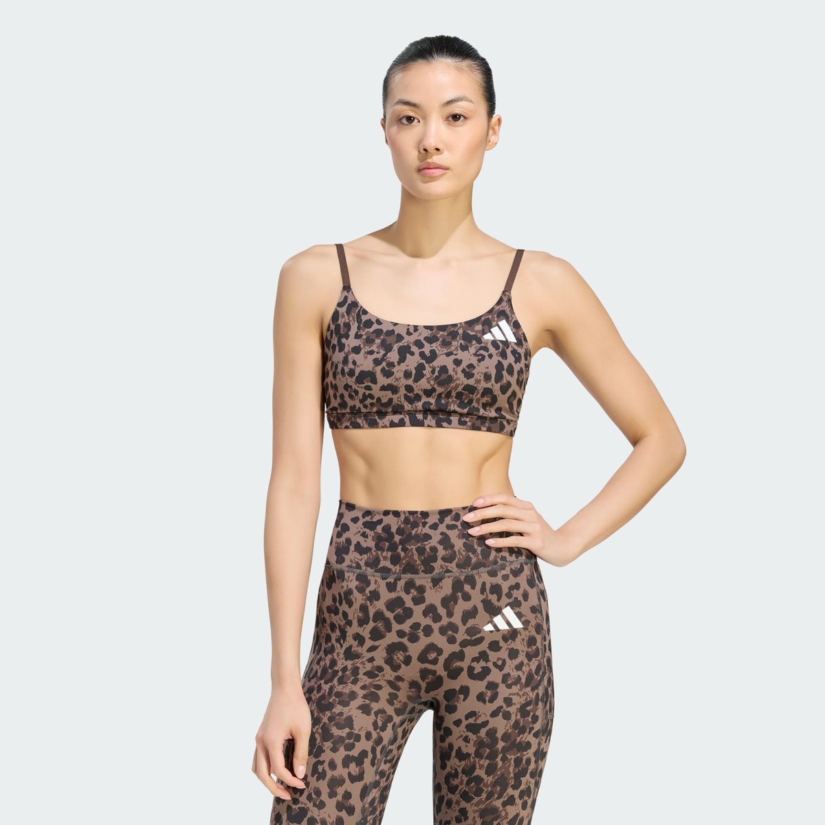Brassière Léopard 3 Bandes Optime Essentials Maintien Léger Brassière Léopard 3 Bandes Optime Essentials Maintien Léger earth strata / brown / black, adidas Performance