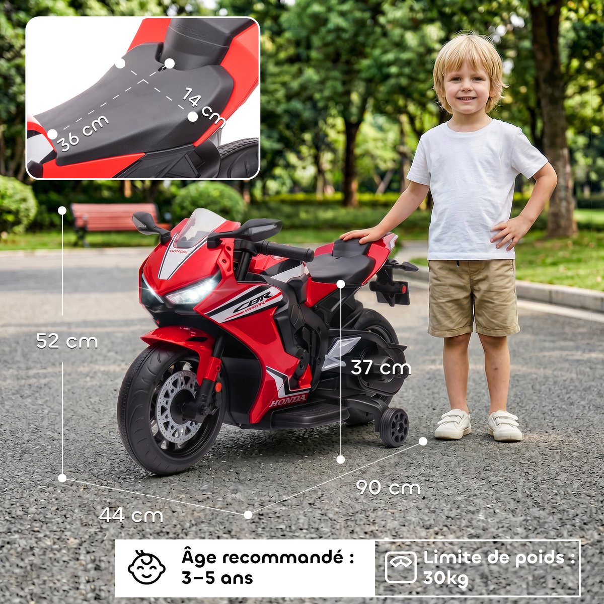 Moto électrique à conducteur assis PP Rouge rouge, HOMCOM
