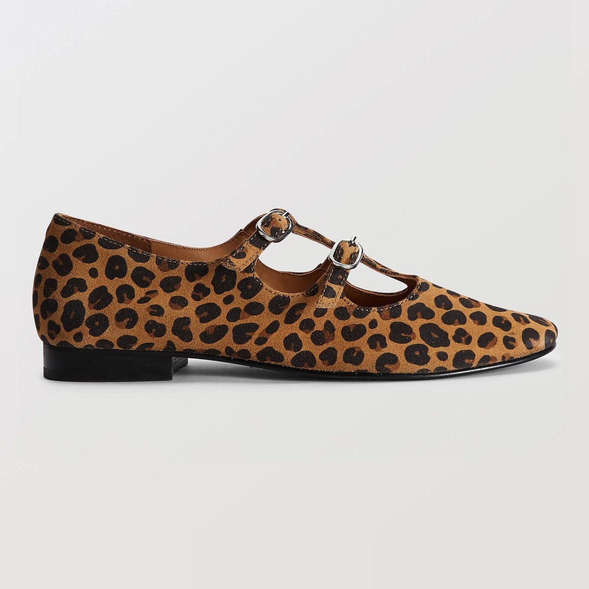 Salomé double brides imprimé en croûte de cuir antilope, MONOPRIX