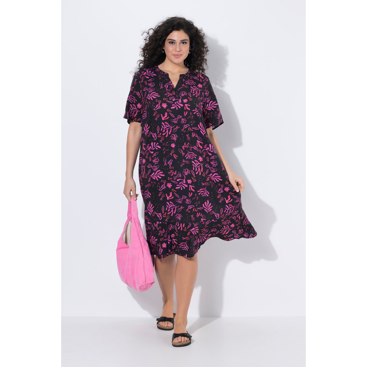 Robe midi motif créatures marines noir, ULLA POPKEN