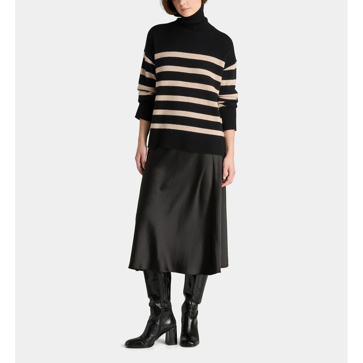 Pull droit delphine en laine beige et noir, GALERIES LAFAYETTE