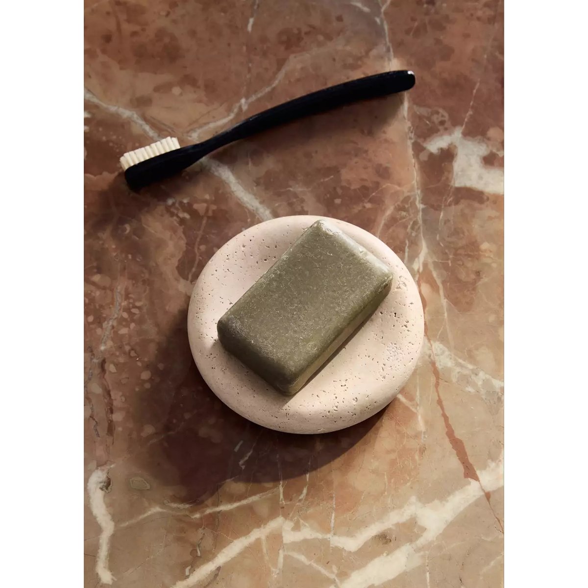 Porte-savon 100 % marbre effet travertin écru, MANGO HOME