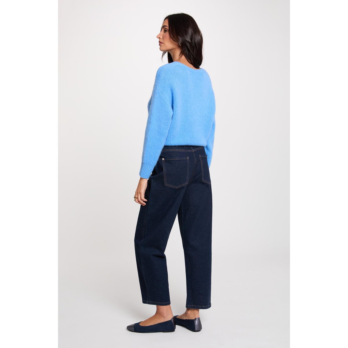 Pull col v manches longues bleu, MORGAN