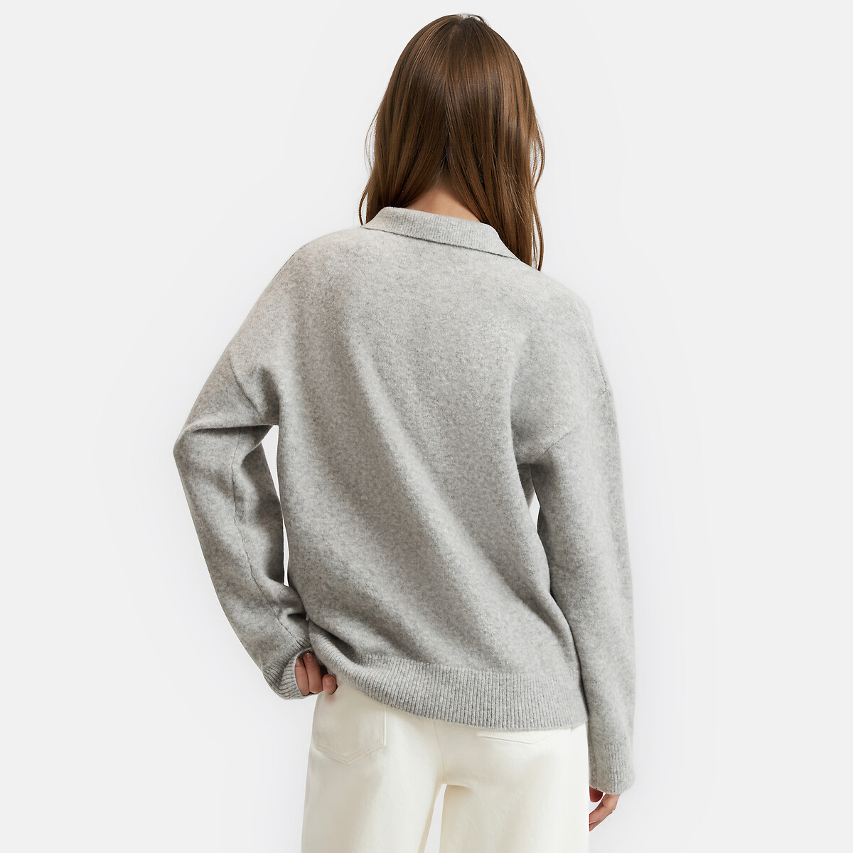 Camisola ampla com gola polo cinzento mesclado, LA REDOUTE COLLECTIONS