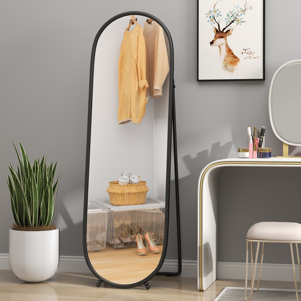 Miroir en pied Verre Noir noir, HOMCOM