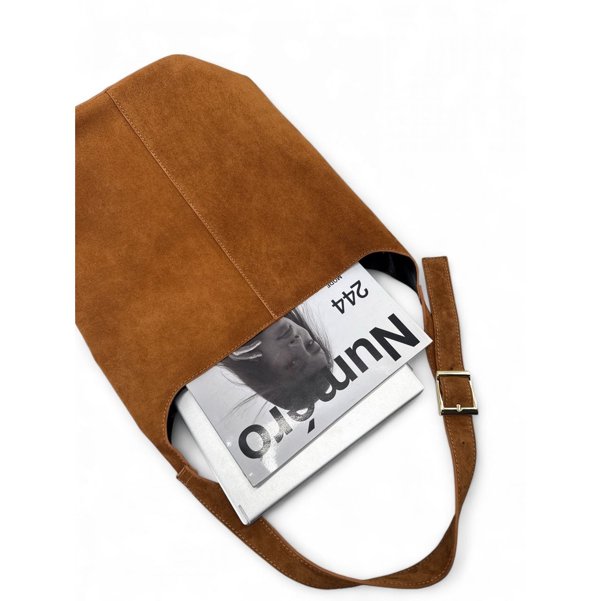 Sac seau en croûte de cuir CLARENCE camel foncé, OH MY BAG