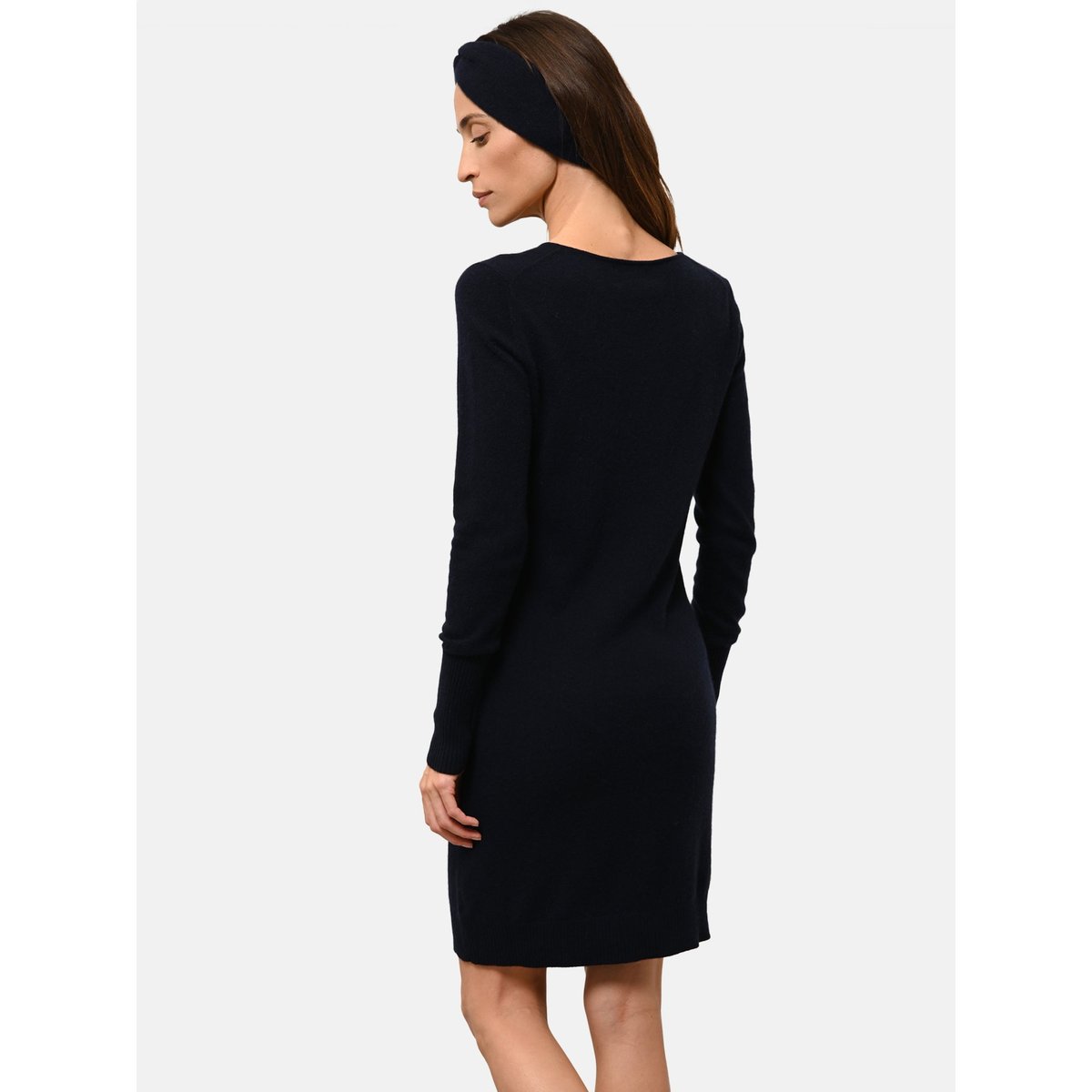 Robe Col Rond Navy Susan bleu foncé, JUST CASHMERE