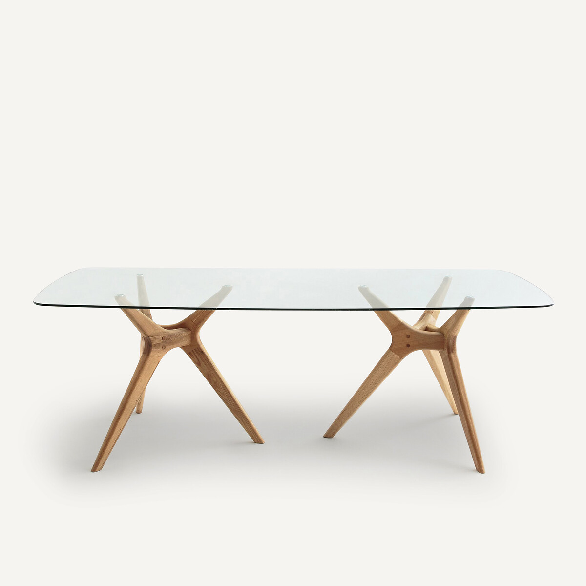 Table rectangulaire en verre trempé et chêne massif, 8 couverts, MARICIELO chêne naturel, AM.PM