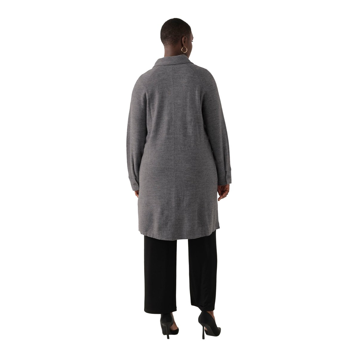 Manteau en laine bouillie avec col chemise gris clair chiné, ULLA POPKEN