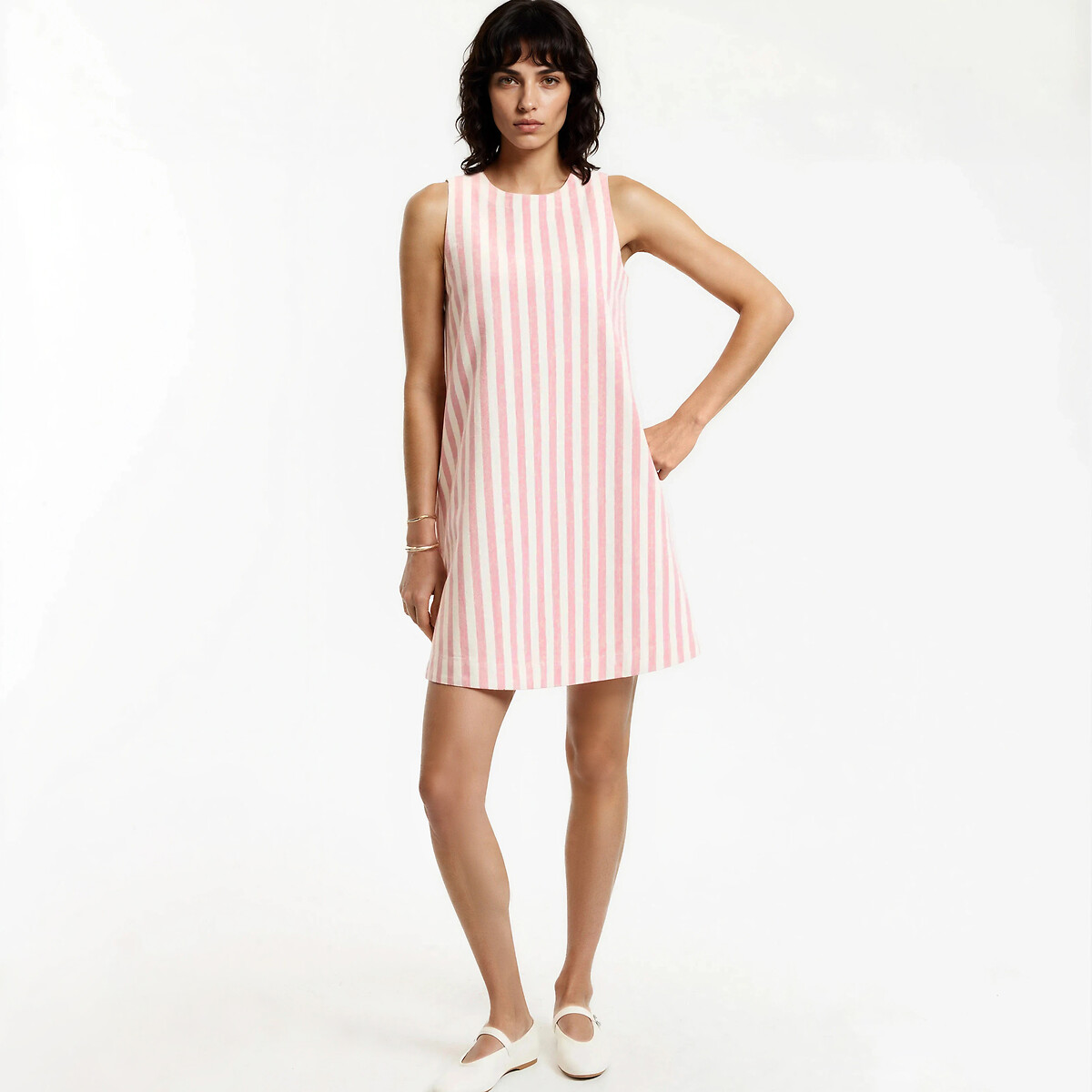 Abito corto senza maniche a righe rigato rosa avorio, LA REDOUTE COLLECTIONS