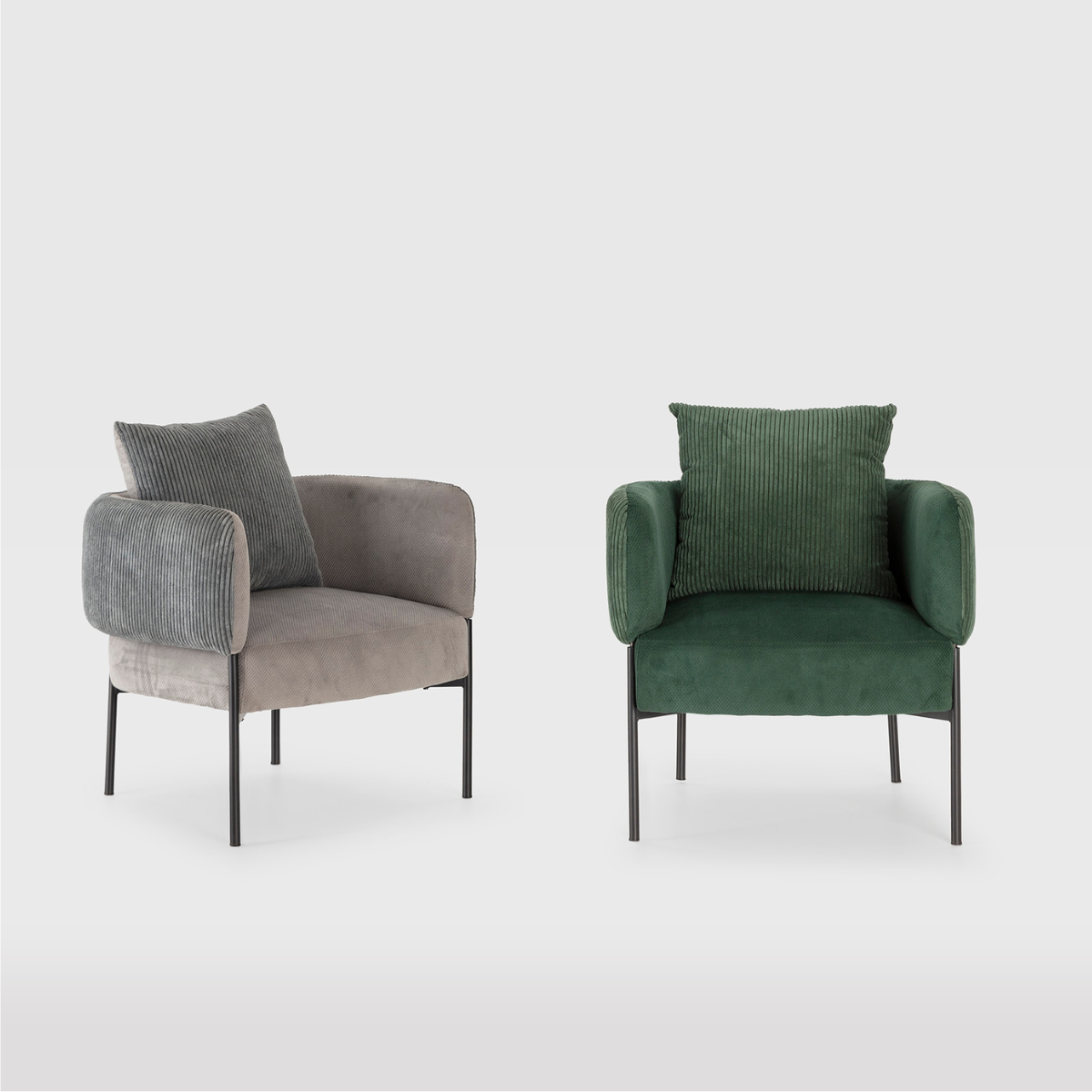 Fauteuil en tissu avec pieds en métal noir L73 cm - ARUNI gris clair, CALICOSY