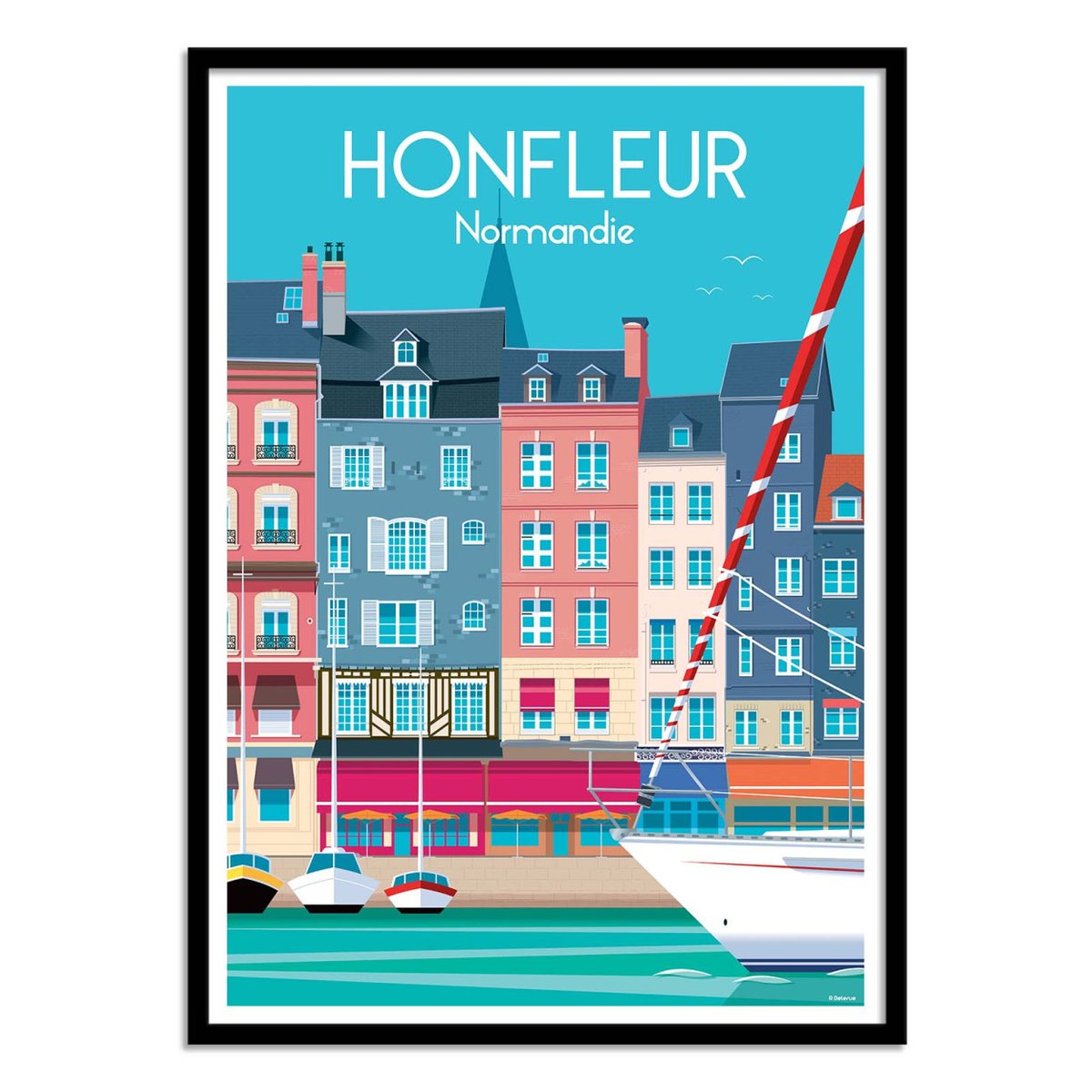 Affiche d'art - Honfleur Normandie - Raphael Delerue bleu, WALL EDITIONS