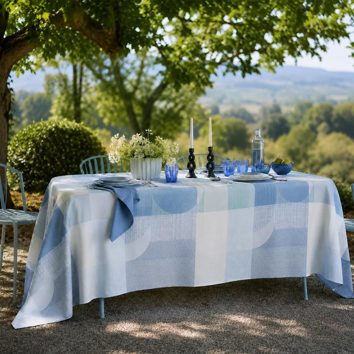 Nappe pur coton enduit MILLE TEXTURES bleu, GARNIER THIEBAUT
