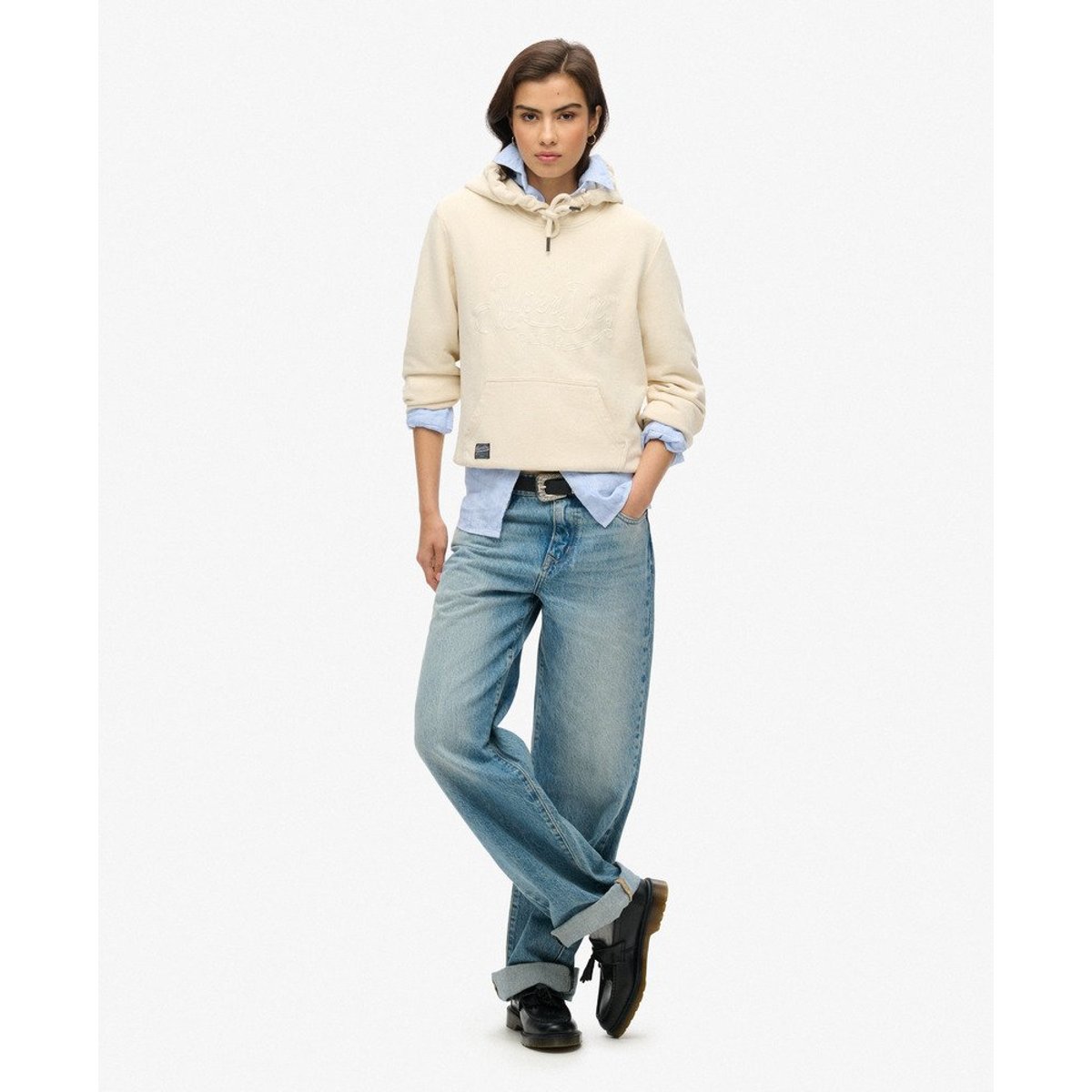 Sweat à capuche Premium Script Entry beige crème tapioca, SUPERDRY